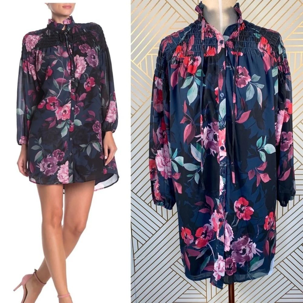 Yumi Kim Astoria Mock Neck Dress in Rialto Floral Button Up Chic Size XS